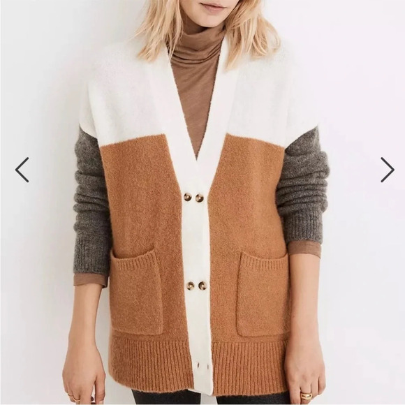 Madewell Allston Double-Button Cardigan Sweater in Colorblock - Size XXS - Picture 1 of 9